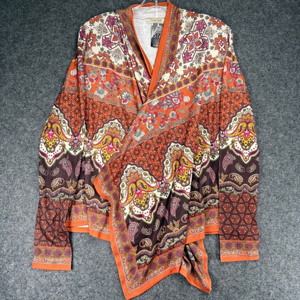 Flying‎ Tomato Open Front Cardigan, Paisley Print, Boho, Colorful, Womens